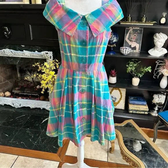 Joan Leslie Pastel Plaid Vintage 50's Dress Size 4